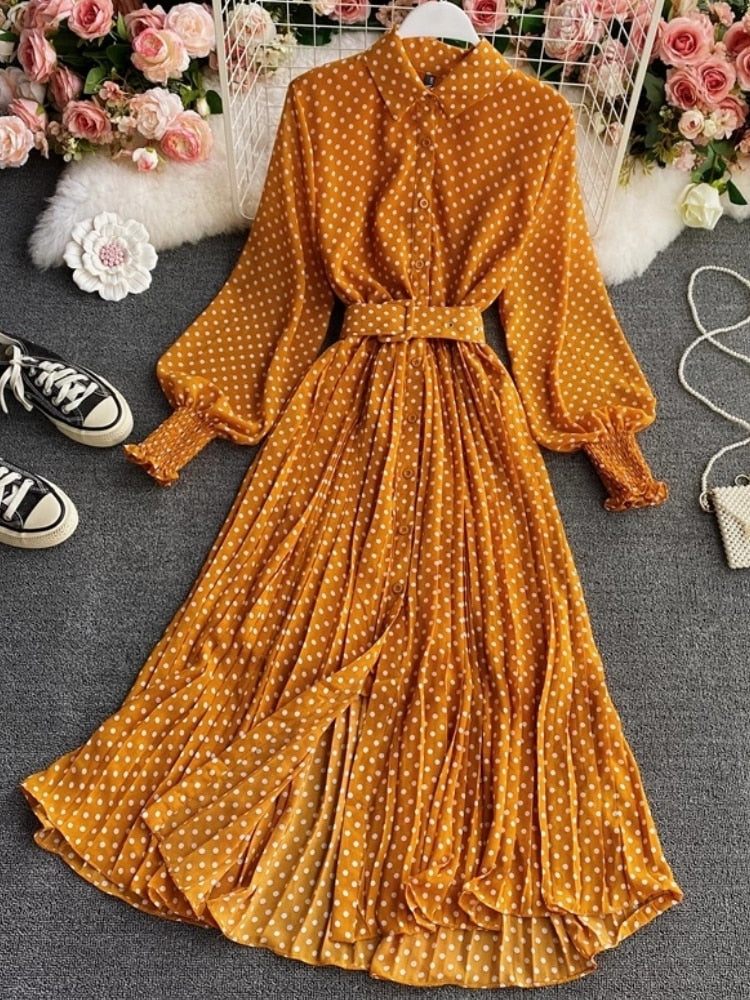 Spring Autumn Women Vintage Maxi Party Dress