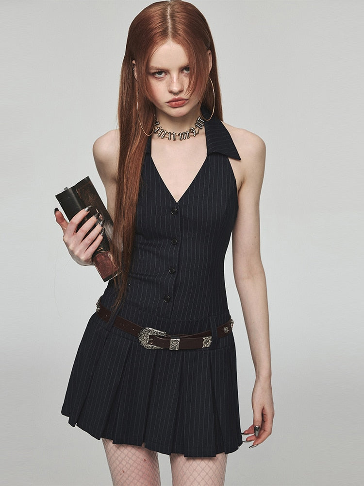 Summer Fashion Mini Halter Party Pleated Dress
