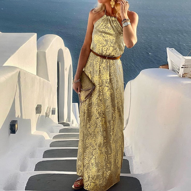 Spring Summer Neck-Mounted Maxi Dress