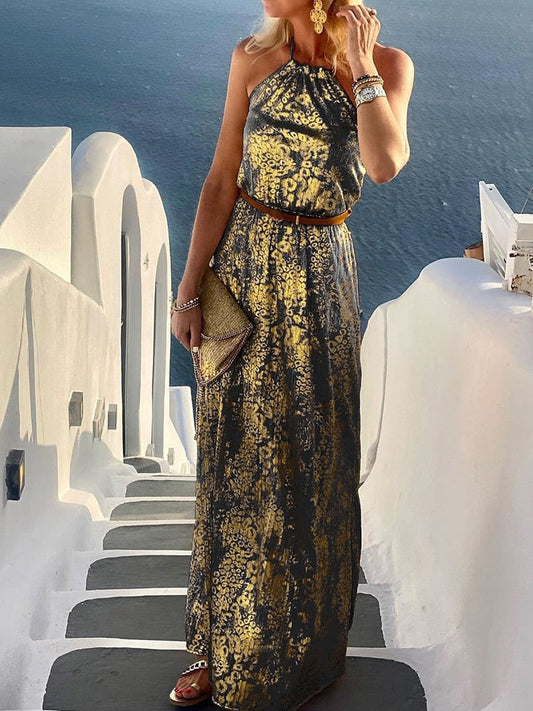 Spring Summer Neck-Mounted Maxi Dress