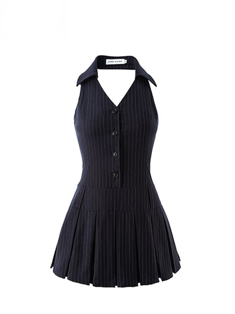 Summer Fashion Mini Halter Party Pleated Dress