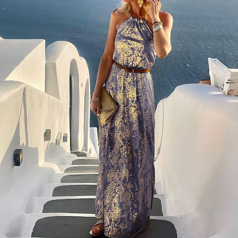 Spring Summer Neck-Mounted Maxi Dress