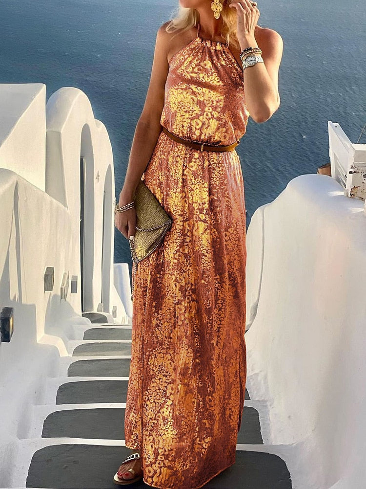 Spring Summer Neck-Mounted Maxi Dress