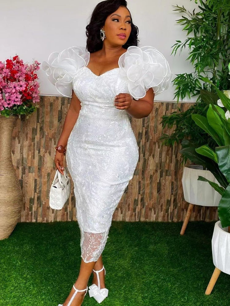 Bodycon off-the-shoulder patchwork ruffle-sleeve dress