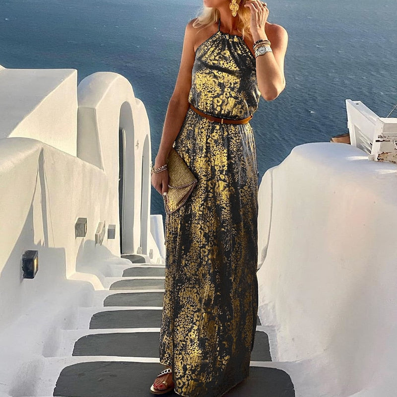 Spring Summer Neck-Mounted Maxi Dress