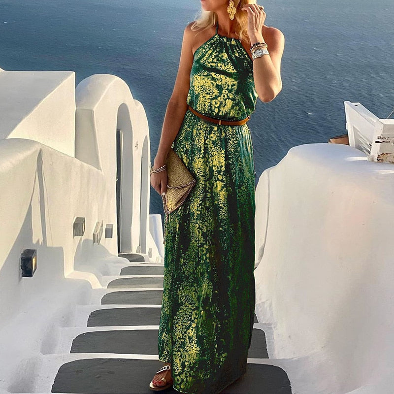 Spring Summer Neck-Mounted Maxi Dress