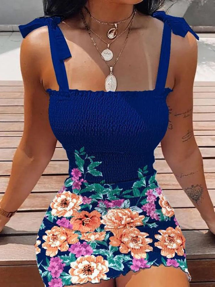 Summer Fashion White Sling Strapless Folds Mini Slim Pencil Print Tank Dress