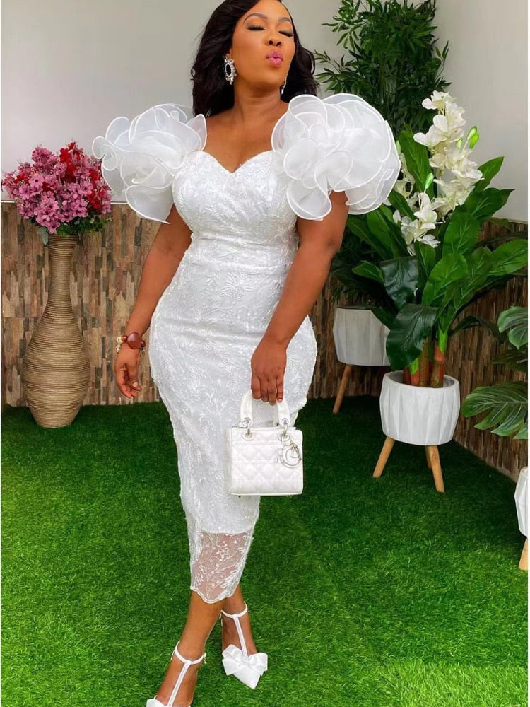 Bodycon off-the-shoulder patchwork ruffle-sleeve dress