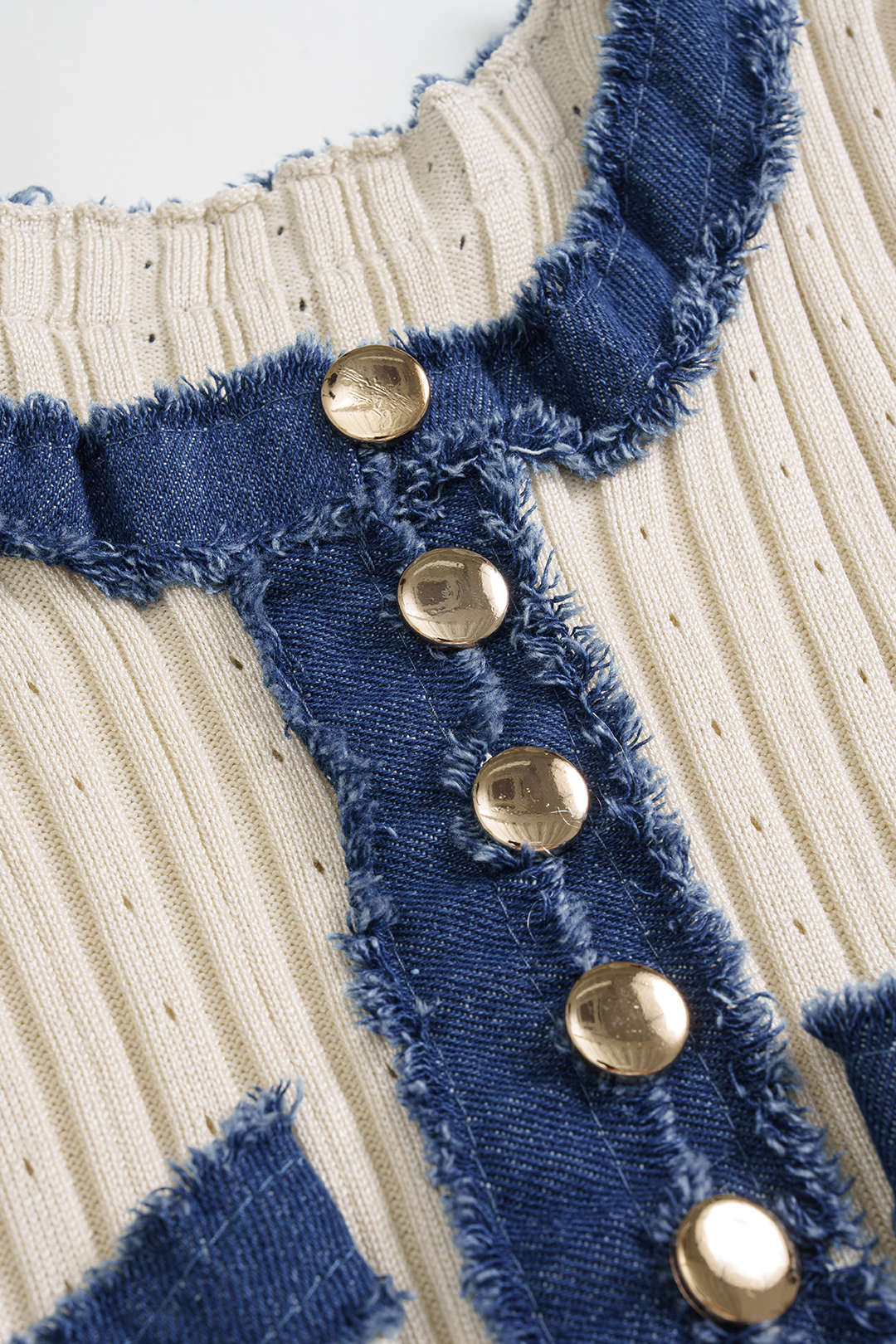 Denim Patchwork Metallic Button Short Sleeve Maxi Dress