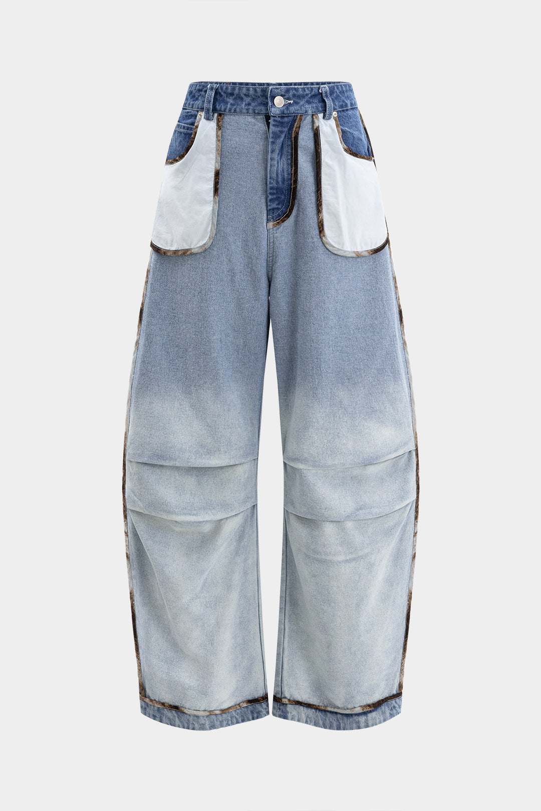 Denim Ruched Pocket Wide Leg Barrel Jeans
