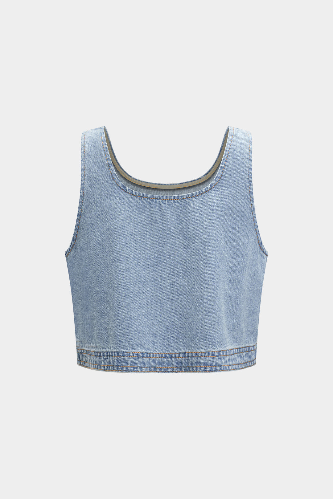 Denim Pocket Tank Top And Drawstring Shorts Set