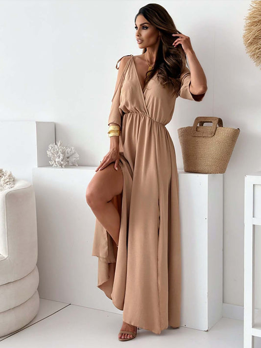 Elegant Sexy V Neck Side Slit Dress