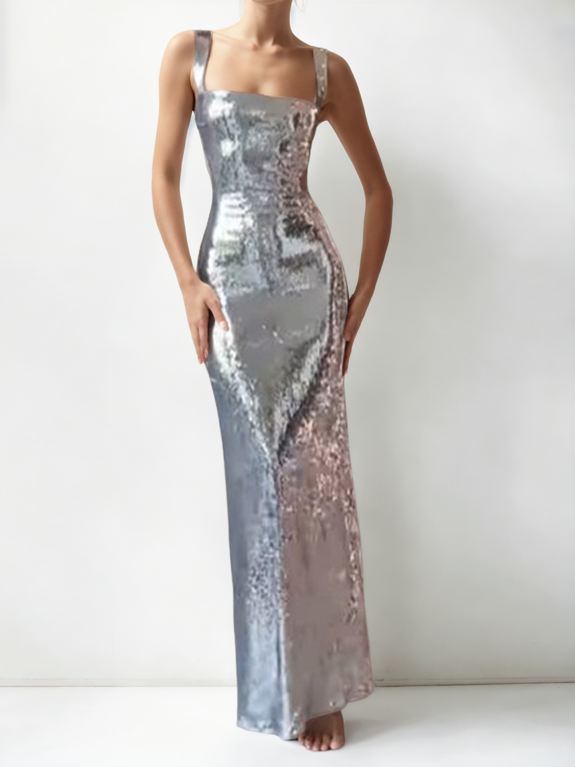 Luxe Sequin Gala: Sling Square Collar Backless Party Dress