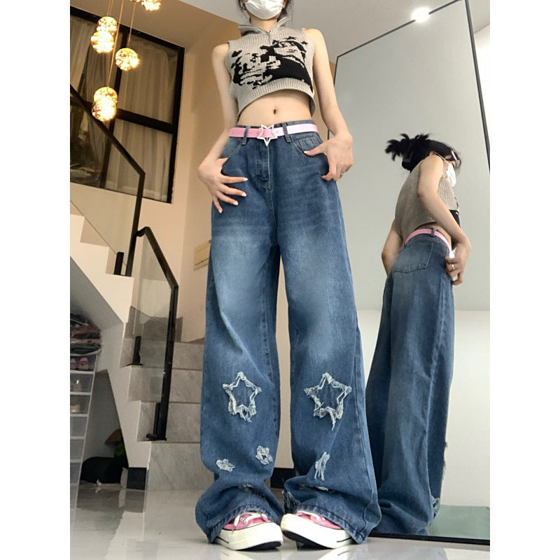 Vintage Distressed Star Patch Boyfriend Jeans