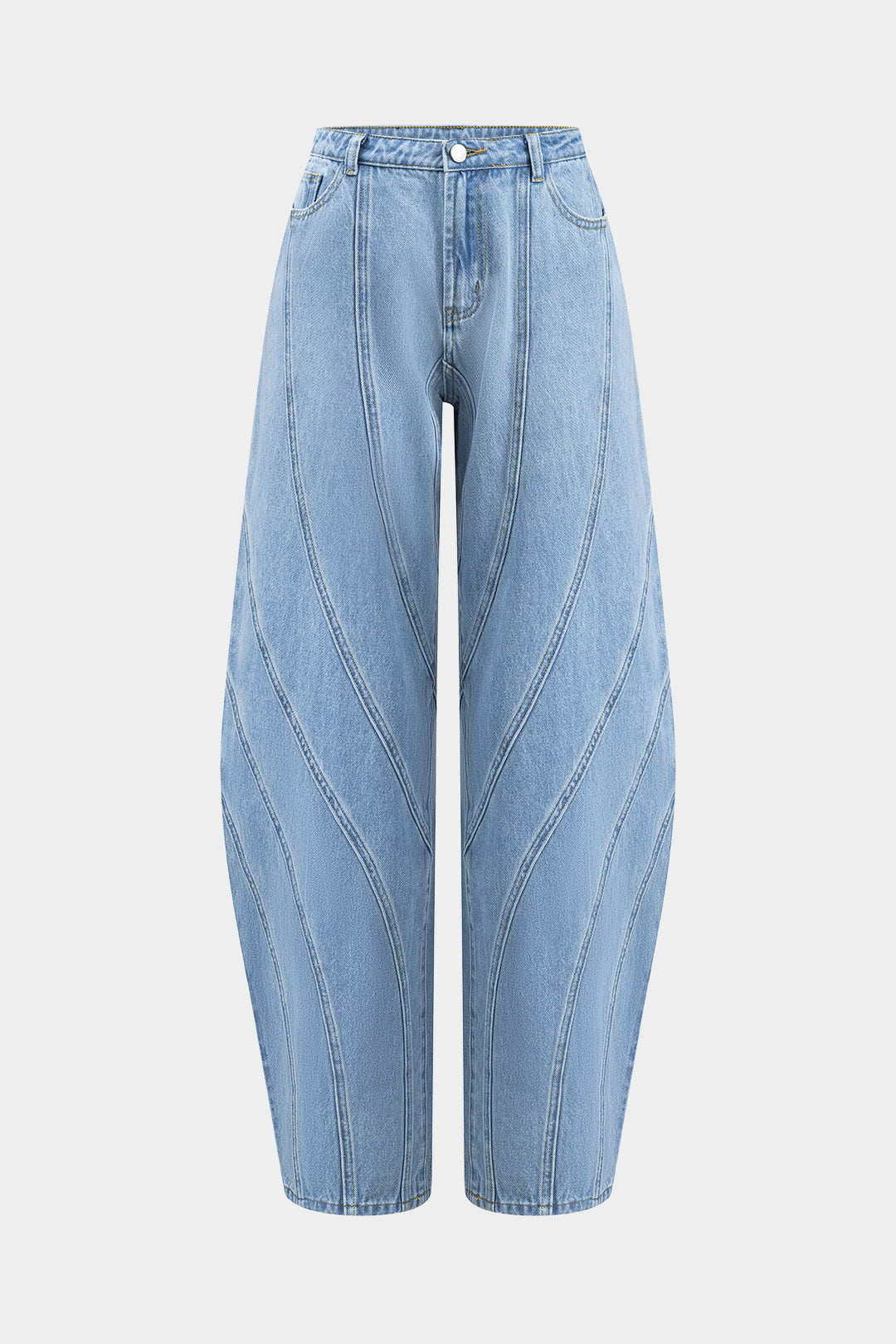 Denim Patchwork Button Pocket Wide Leg Barrel Trousers