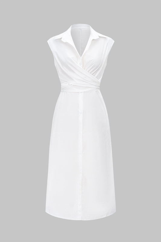 Cross Tie-Front Button Sleeveless Maxi Dress