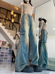 American Vintage Style Pocket Cargo Boyfriend Jeans