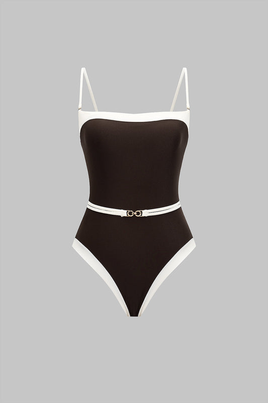Contrast Belted One-Piece Swimsuit