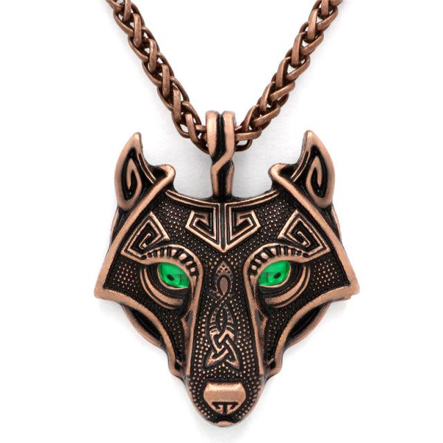 Runic Majesty: Viking Inspired Multicolor Wolf Head Necklace