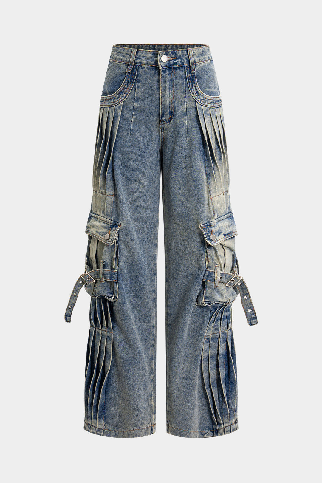Denim Pleated Pocket Jeans