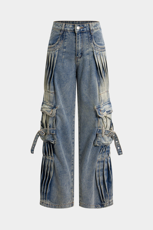 Denim Pleated Pocket Jeans