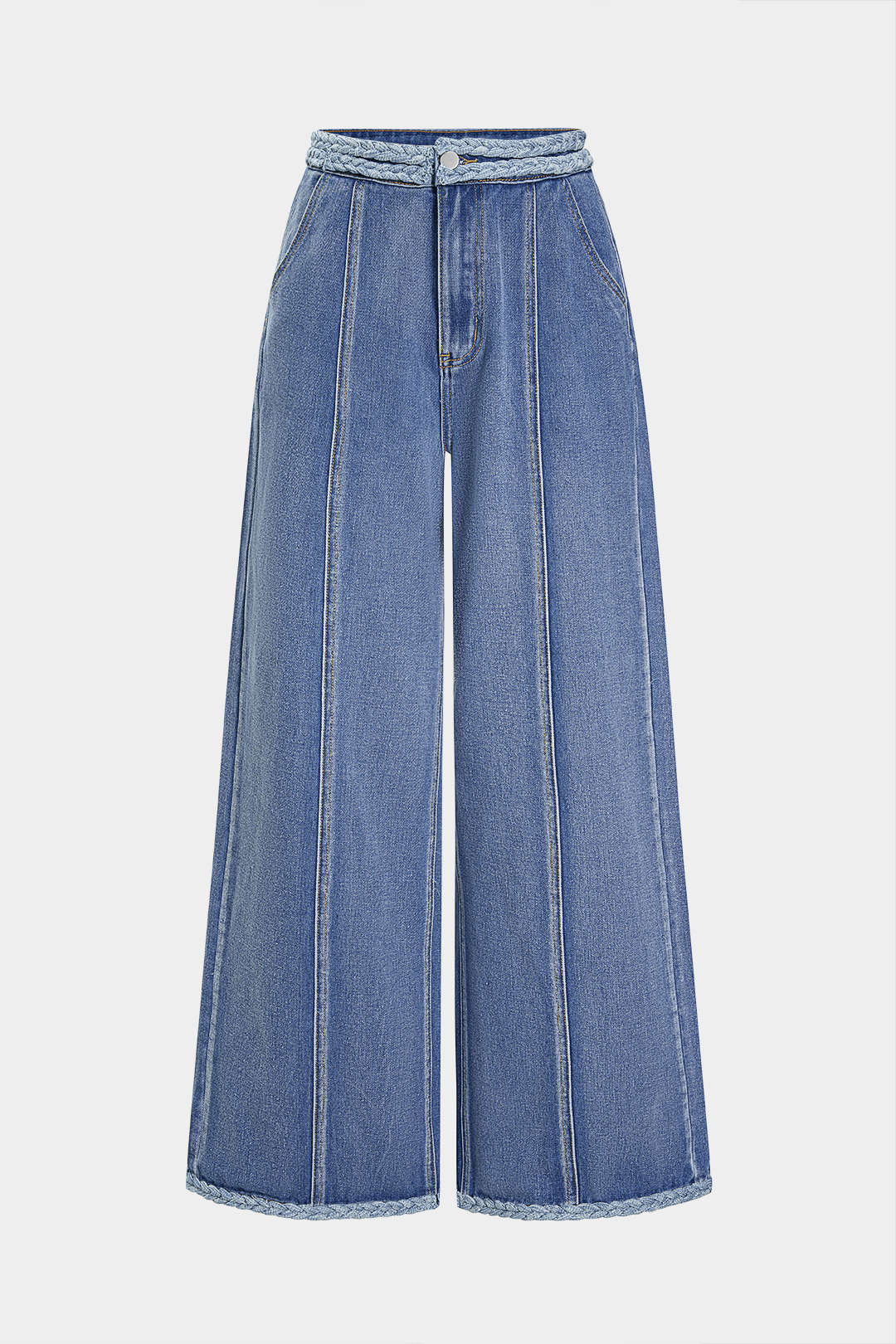 Denim Pocket Braided Wide Leg Jeans