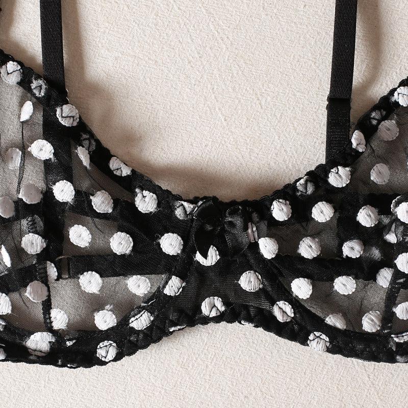 Polka Dot Whimsical Seduction: Cutout Lace 4 Piece
