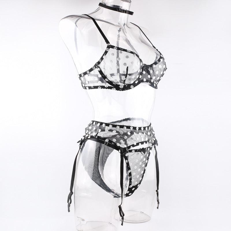 Polka Dot Whimsical Seduction: Cutout Lace 4 Piece