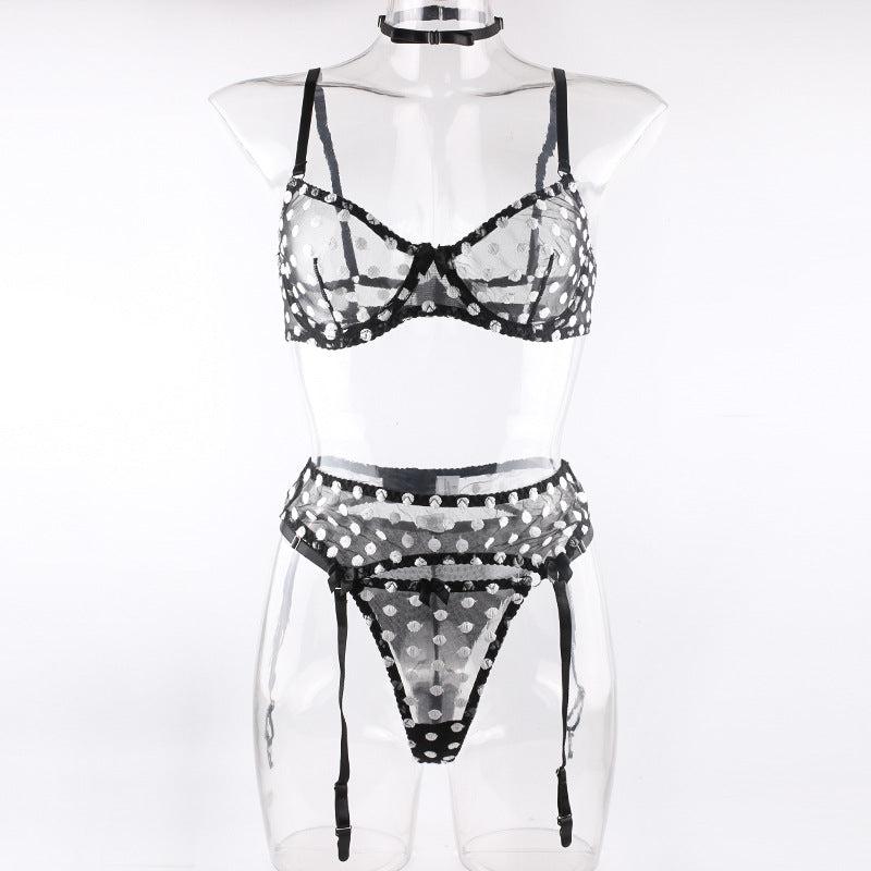 Polka Dot Whimsical Seduction: Cutout Lace 4 Piece
