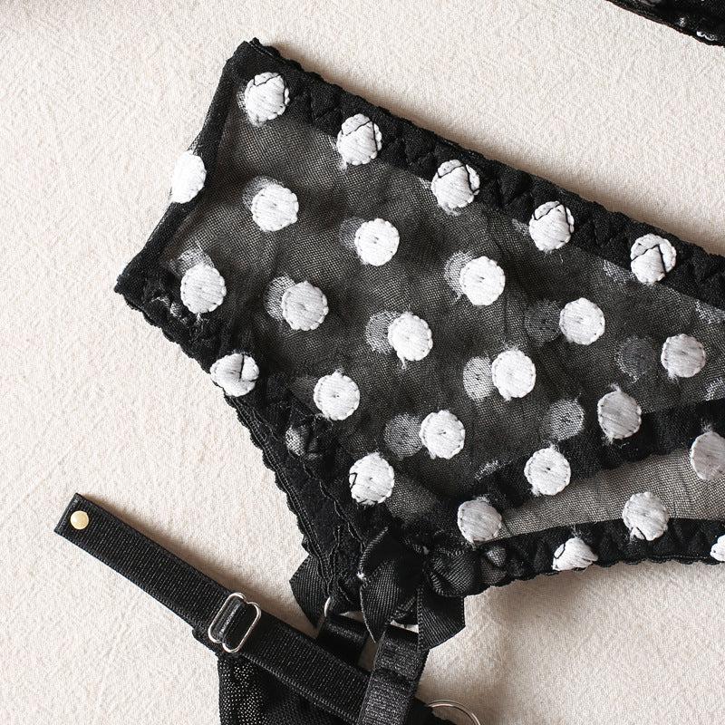 Polka Dot Whimsical Seduction: Cutout Lace 4 Piece