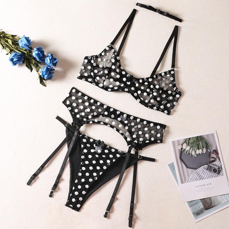 Polka Dot Whimsical Seduction: Cutout Lace 4 Piece