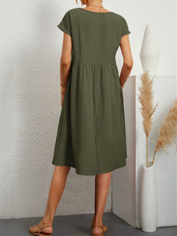 Solid Color A-Line Midi Dress