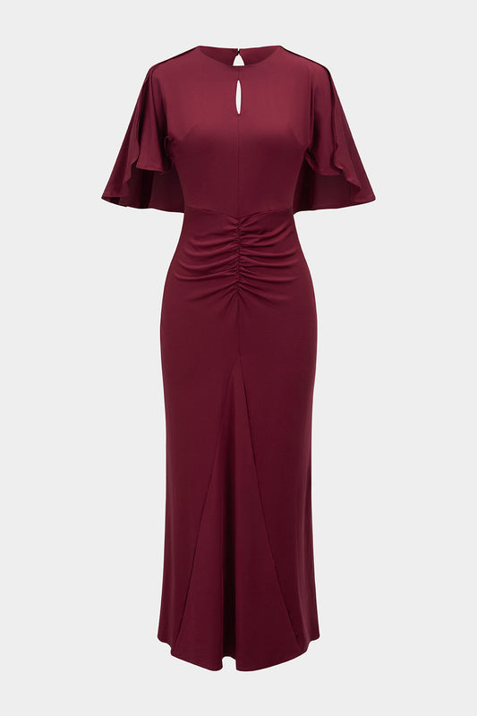 Cut Out Short Sleeve Ruched Maxi Dress