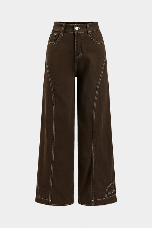 Denim Seamdetail High Waist Straight Leg Jeans