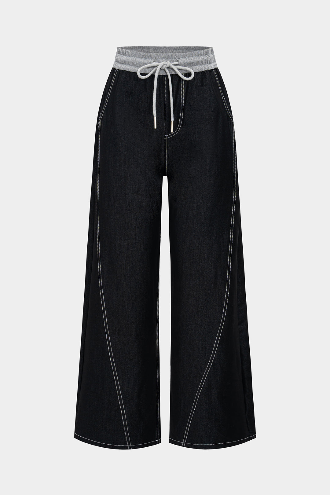Denim Drawstring High Waist Wide Leg Jeans