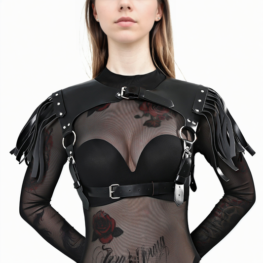 Black Long Fringe Shoulder Guard Strap