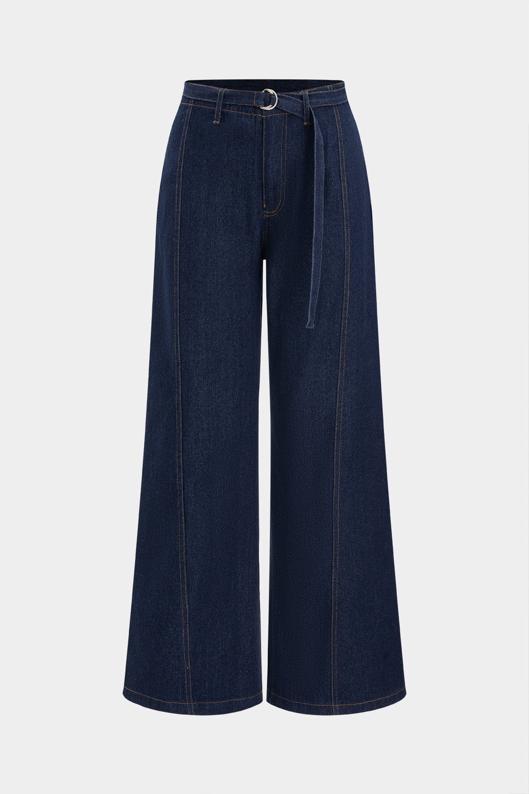 Denim High Waist Belted Wide Leg Jeans