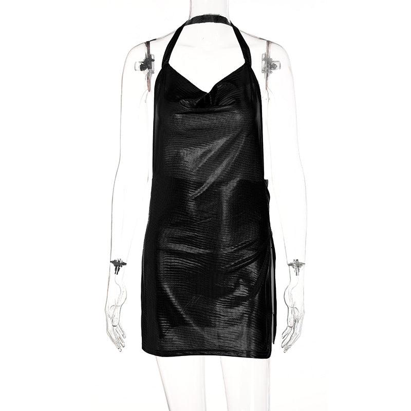 Sophistique Elegance: Backless Solid Color Slim Fit Slit Dress