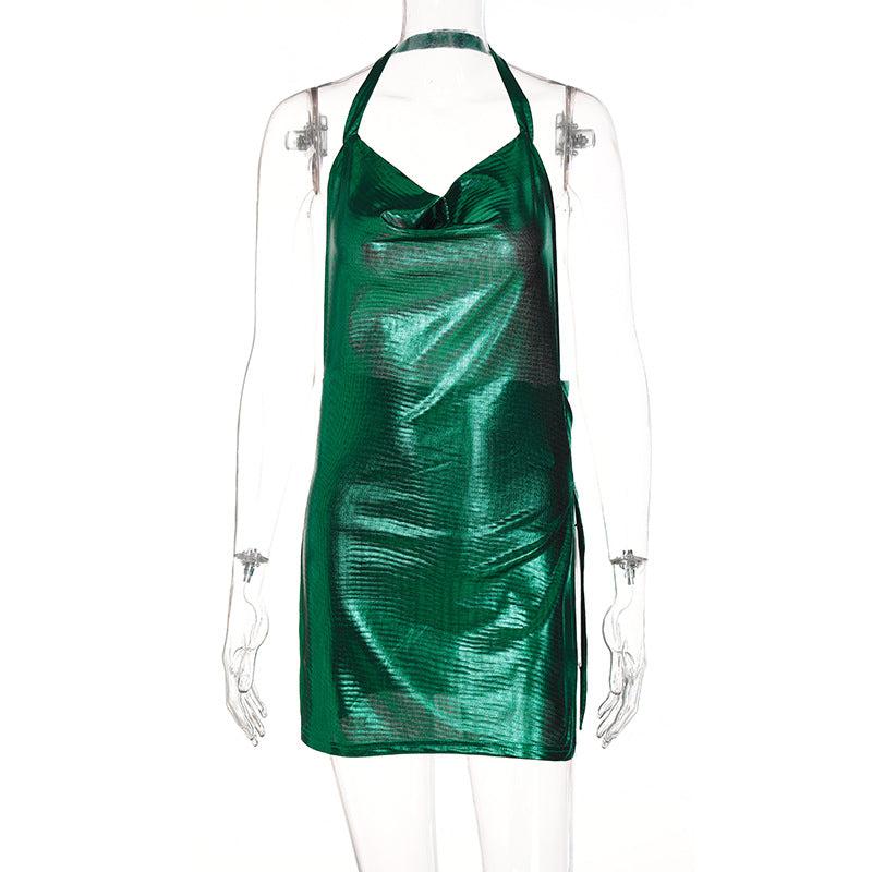 Sophistique Elegance: Backless Solid Color Slim Fit Slit Dress