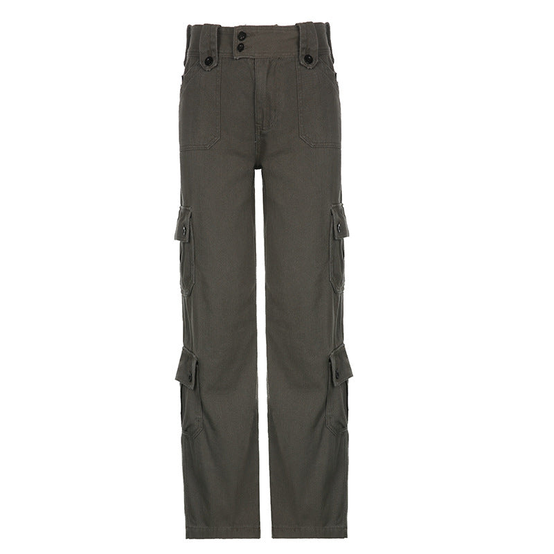 Buttoned Straight-Leg Cargo Jeans