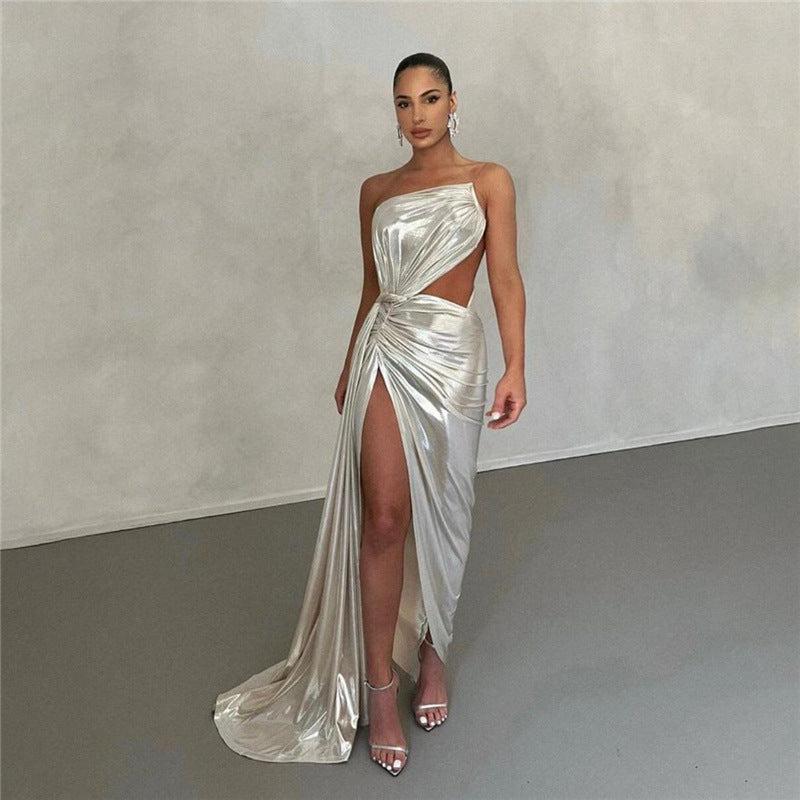 Metallic Coated Backless Slim Dress