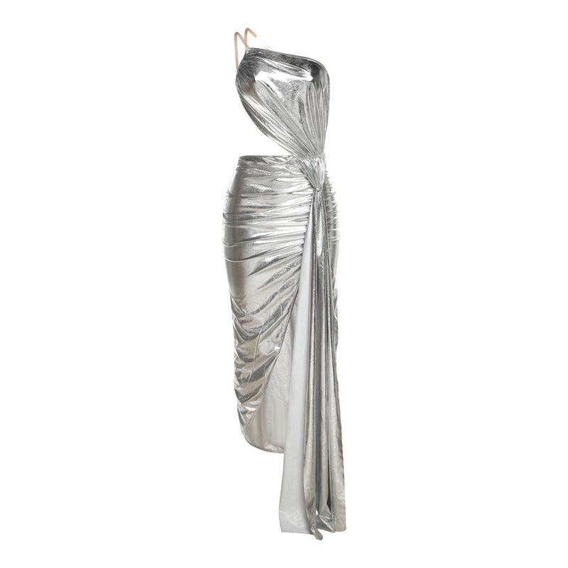Metallic Coated Backless Slim Dress