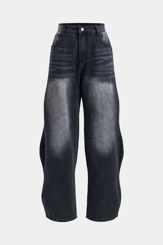 Denim Button Pocket Wide Leg Jeans