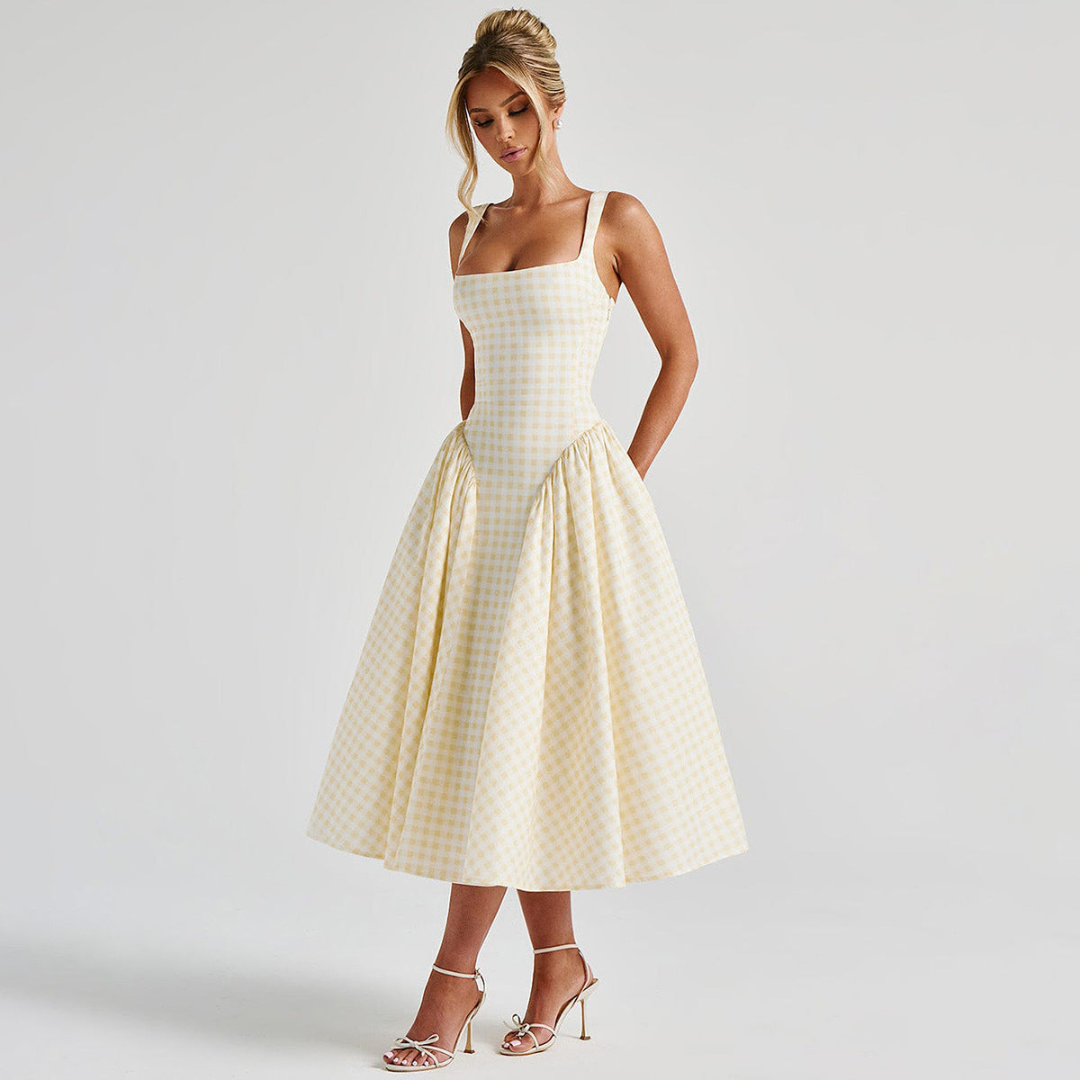 Plaid Print Waist Sling Dress
