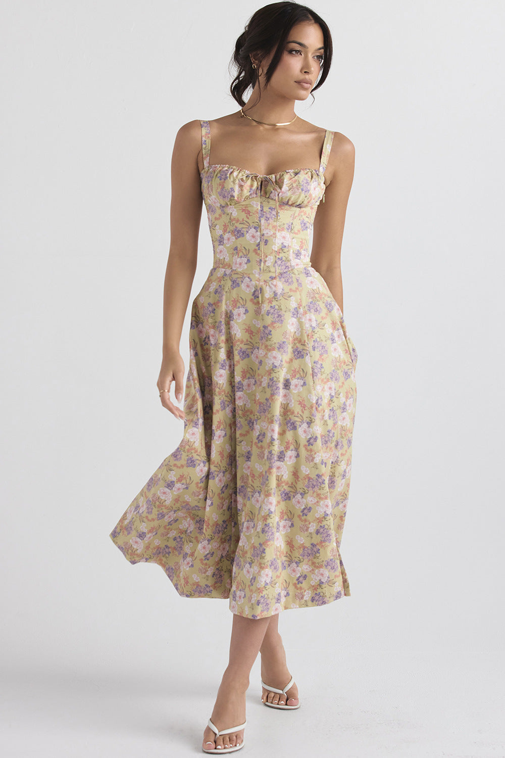 Corset Detail A Line Midi Dress