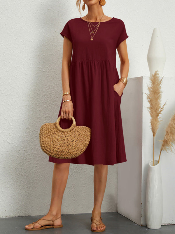 Solid Color A-Line Midi Dress