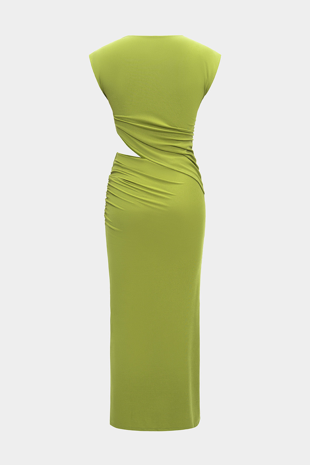 Cut Out Round Neck Ruched Sleeveless Maxi Dress