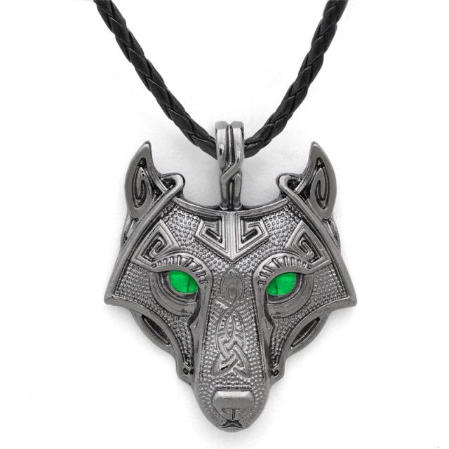 Runic Majesty: Viking Inspired Multicolor Wolf Head Necklace