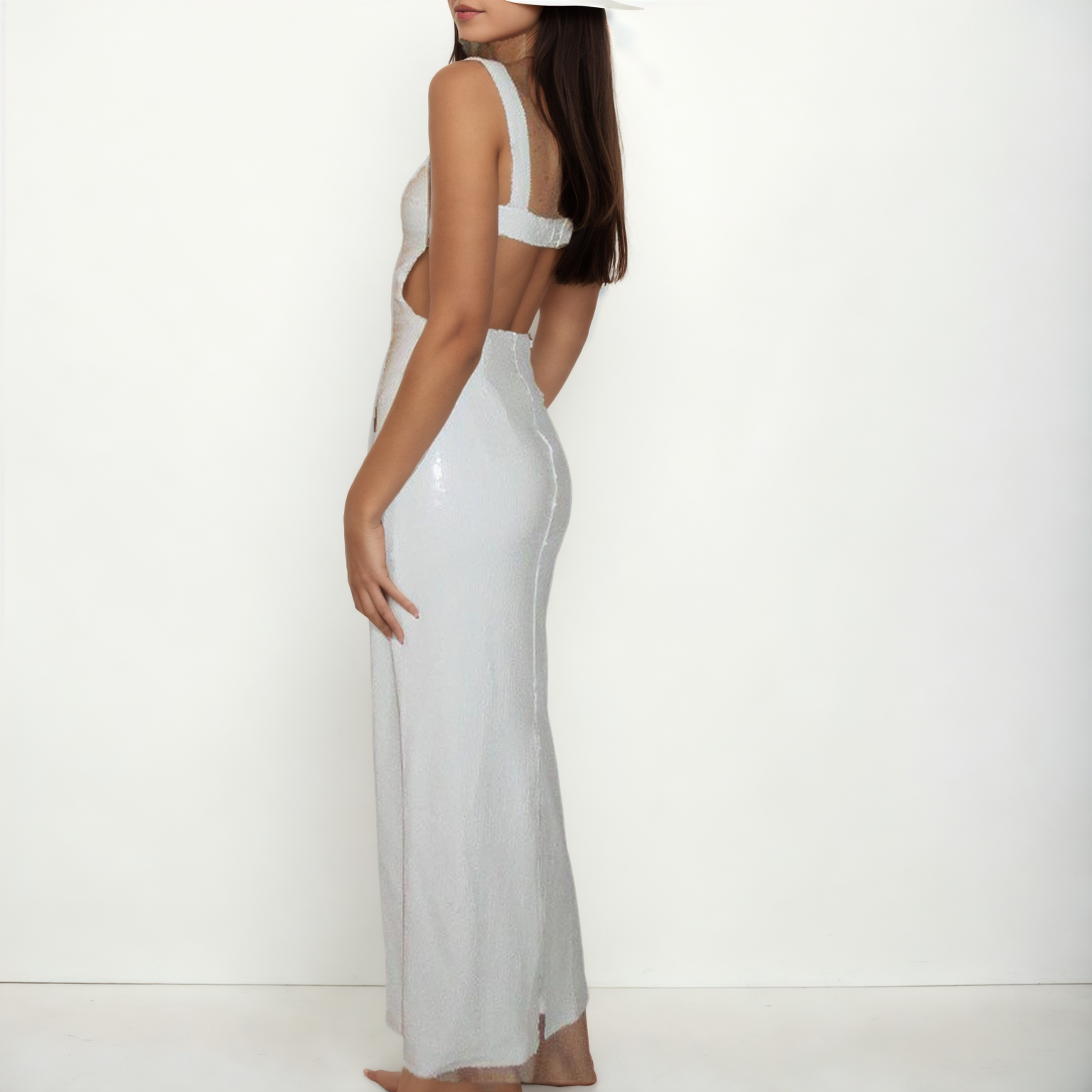 Luxe Sequin Gala: Sling Square Collar Backless Party Dress