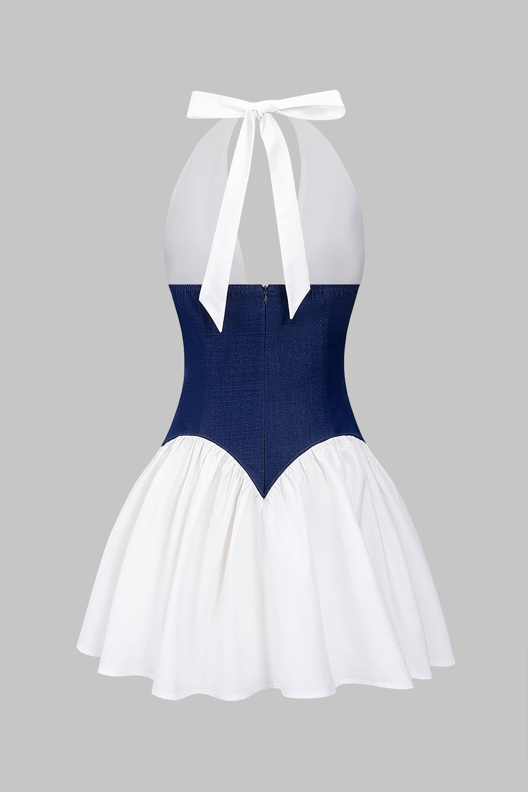 Denim Patchwork Halter Neck Backless Sleeveless Mini Dress